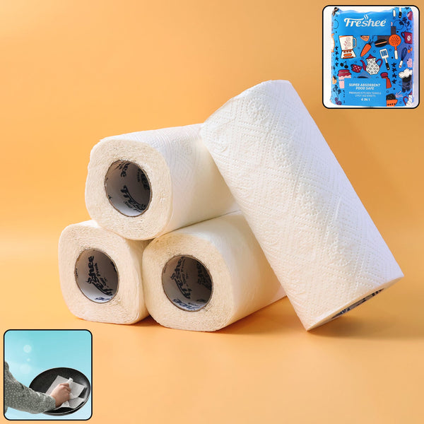 Freshee Super-Absorbent Kitchen Roll 4-in-1 Paper Towels (4 Rolls × 60 Sheets = 240 Sheets)